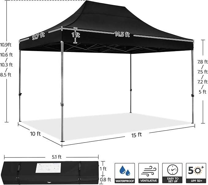 Yaheetech Heavy Duty Pop Up Canopy Tent, 10x15 Commercial Instant Shelter Tent - Image 4