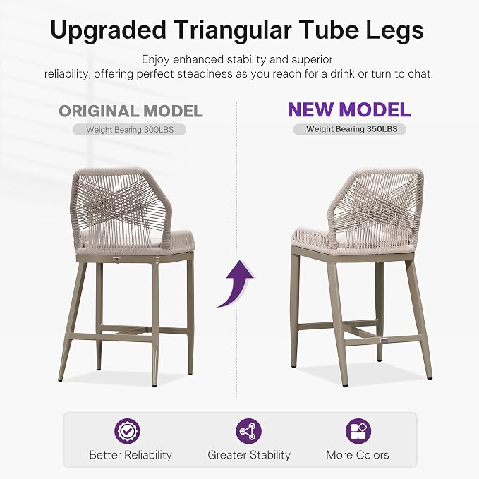 PURPLE LEAF Counter Height Bar Stools Set of 4 Rattan Wicker Outdoor Metal Boho - Image 3