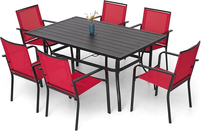 7-Piece Outdoor Dining Set, 6 Stackable Patio Portable Chairs & 60'' by Anmutig