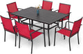 7-Piece Outdoor Dining Set, 6 Stackable Patio Portable Chairs & 60'' by Anmutig