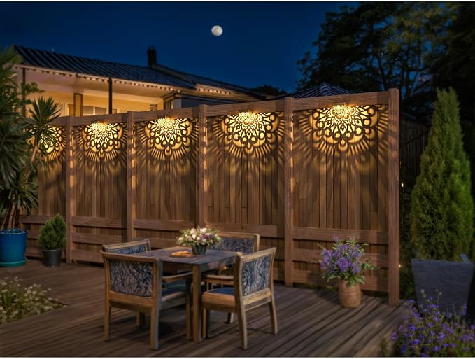 6 Pack Solar Fence Lights Outdoor Wall Lights Gold Plastic Solar Powered Deck - Image 4