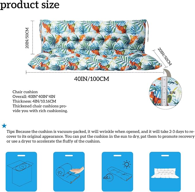 Outside Benches Cushion with Backrest, Thicken Waterproof Swing Cushions 2/3 - Image 3