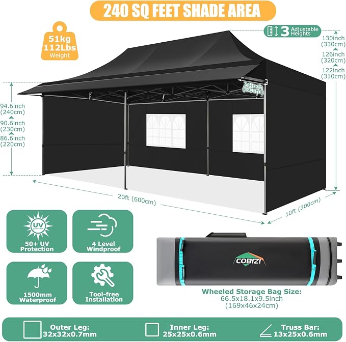 COBIZI 10x20 Pop Up Canopy Tent - Image 6