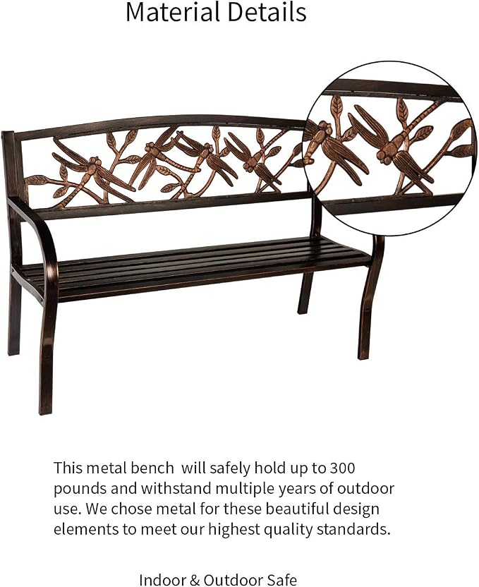 Evergreen Garden Weatherproof Dragonfly Outdoor Bench | Holds Up to 300 lbs. | - Image 8
