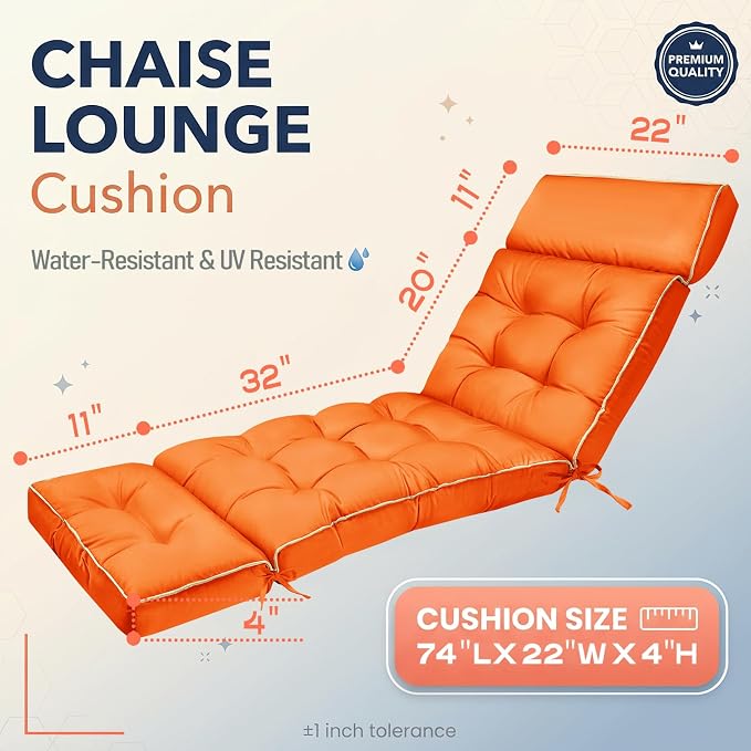 MAGIC ELEPHANT Chaise Lounge Cushions Outdoor, Memory Foam Replacement Patio - Image 3