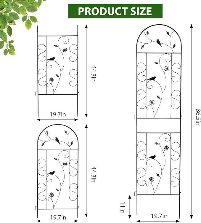 Metal Garden Trellis for Climbing Plants, 2 Pack 86.5" x 19.7" Black Plant - Image 2