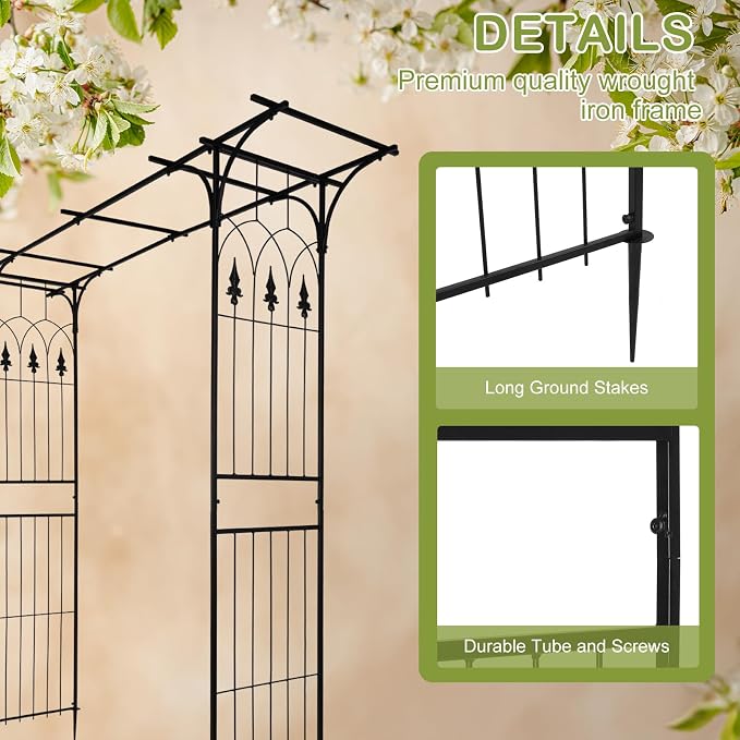 Outvita 7Ft Garden Arch Arbor, Steel Frame Stand Trellis, Arbour Archway - Image 5