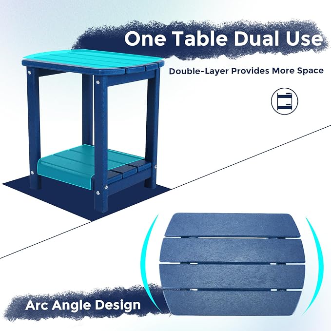 Adirondack Square Outdoor Side Table, 2-Tier Storage Patio Side Table, HDPE End - Image 5