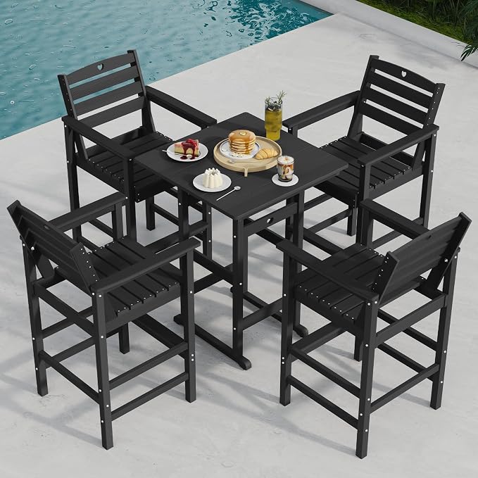 Patio Bar Table, Adirondack Chairs and Table 4 Pieces Set, Bar Height Chairs - Image 3