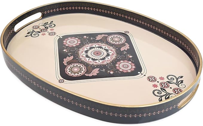 Oval Plastic Serving Tray with Handles, Elegant Decorative Tray by Omuriko