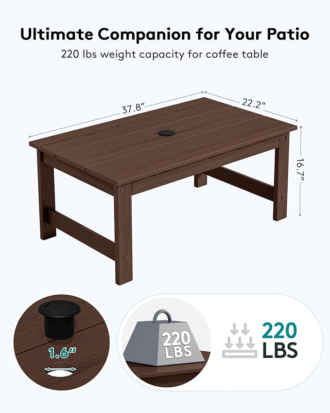 SERWALL HDPE Patio Coffee Table, Rectangle Outdoor Coffee Table, All-Weather - Image 3