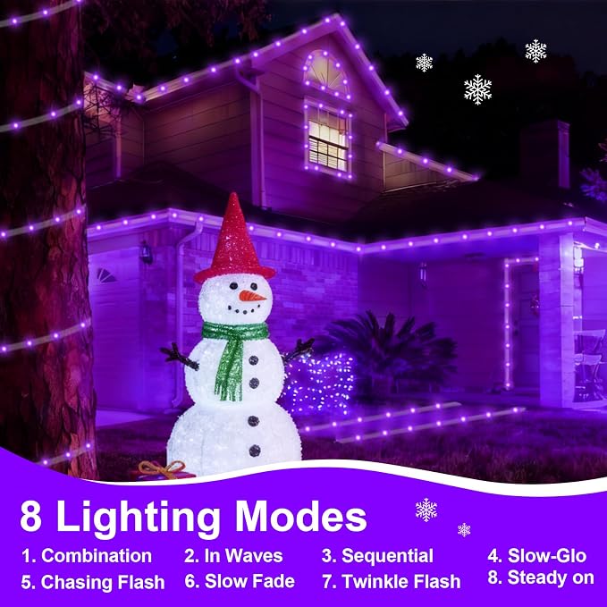 QITONG 2 Pack Purple Solar Rope Lights, Each 33ft 100 LED String Lights - Image 4