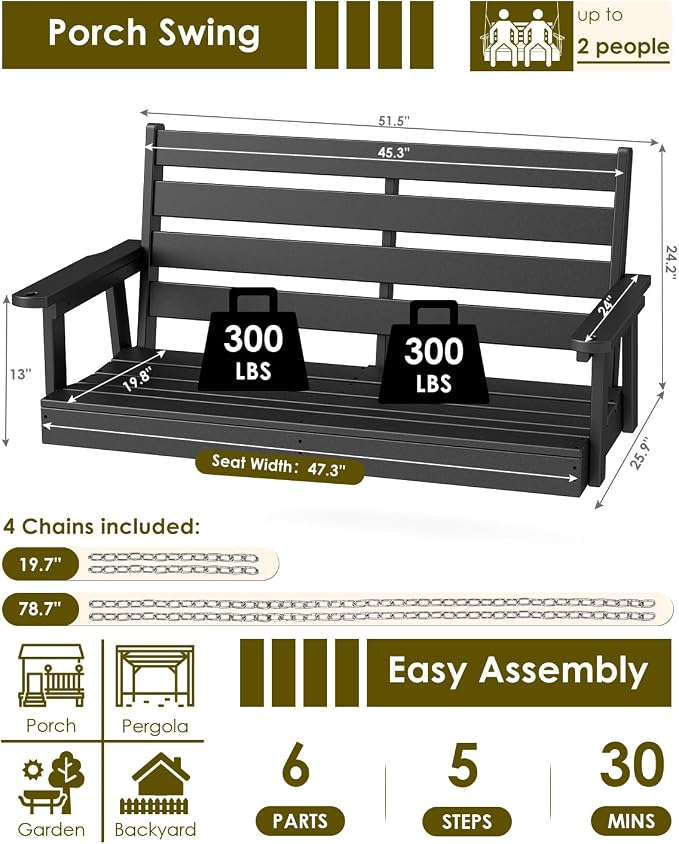 GREENVINES Porch Swing | 51’’ | HDPE Plastic | - Image 2