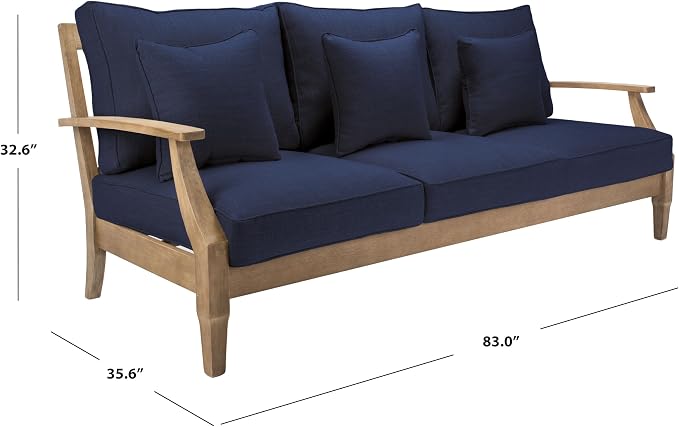 SAFAVIEH Couture Outdoor Collection Martinique Natural/Navy Cushion Solid Wood - Image 3