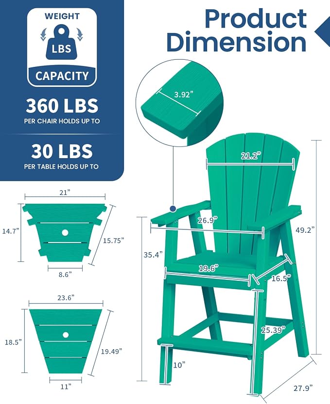 Ciokea Tall Adirondack Chairs Set of 2, HDPE Outdoor Adirondack Bar Stools - Image 2