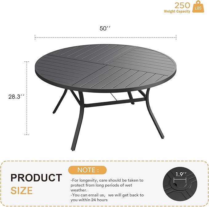 VICLLAX Round Patio Table with Adjustable Umbrella Hole - Image 3