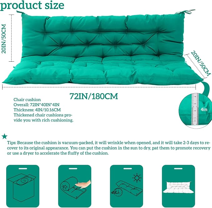 Outside Benches Cushion with Backrest, Thicken Waterproof Swing Cushions 2/3 - Image 5