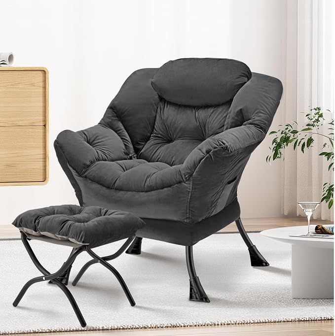 Lazy Chair with Folding Ottoman Modern Large Accent Chair, Contemporary Lounge - Image 2
