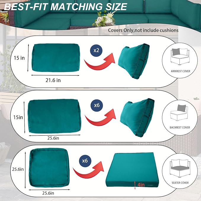Outdoor Cushions Covers for Patio Furniture, Patio Cushion Covers Replacement - Image 2