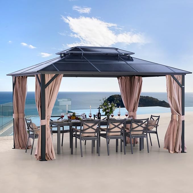 LeDoasis 10' X 13' Permanent Hardtop Gazebo, Outdoor Polycarbonate Double Roof by Unknown