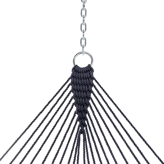 Castaway Living 13 ft. Double Traditional Hand Woven Navy Polyester Rope Hammock - Image 6