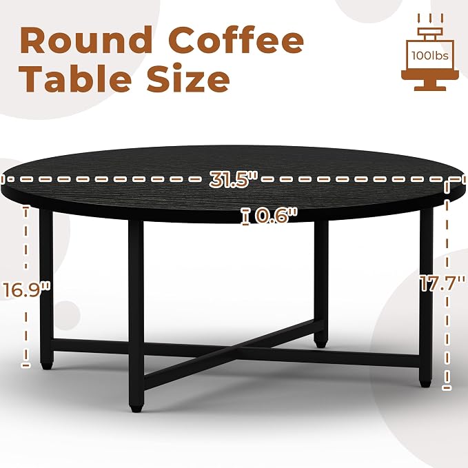 Coffee Table, 31.5" Black Round Coffee Table - Image 3