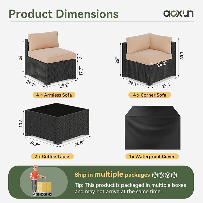 Aoxun 10 Piece Patio Furniture Set Wicker Rattan Patio Sectional Sofa Set - Image 6