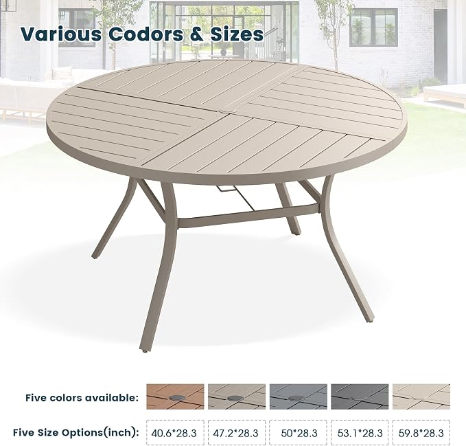 Patio Dining Table for 6-8, Round Metal Outdoor Table - Image 6
