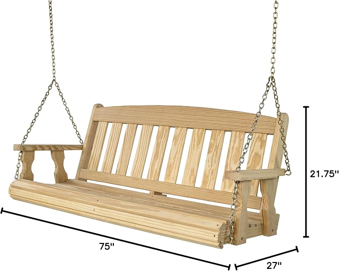 Amish Casual Heavy Duty Mission Treated Porch Swing, Unfinished, 8Ft Chains - Image 4