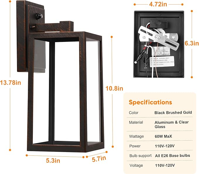 PARTPHONER Dusk to Dawn Porch Light Fixtures, Sensor Wall Lantern, Waterproof - Image 5