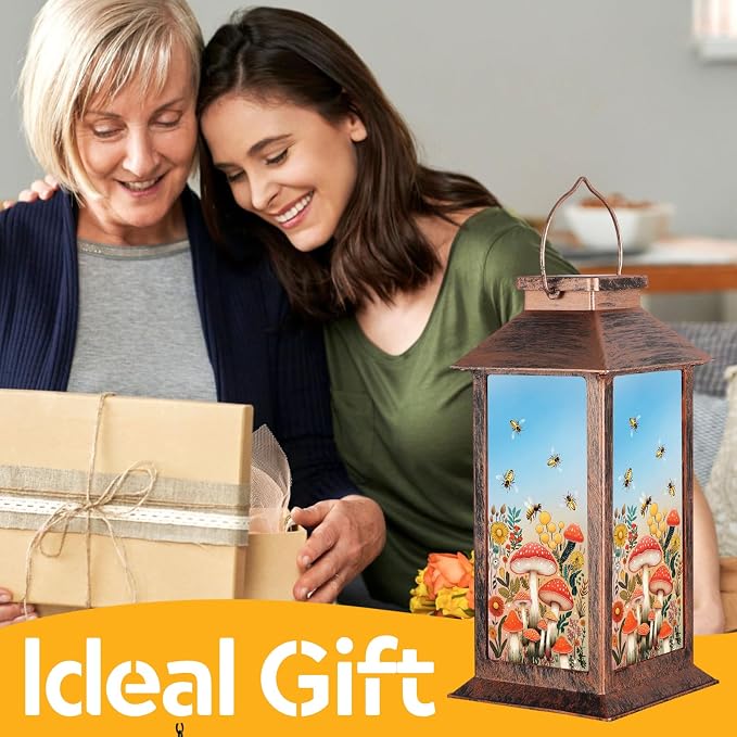 Outdoor Hanging Solar Lantern Waterproof Outside Bees Mushrooms Pattern - Image 3