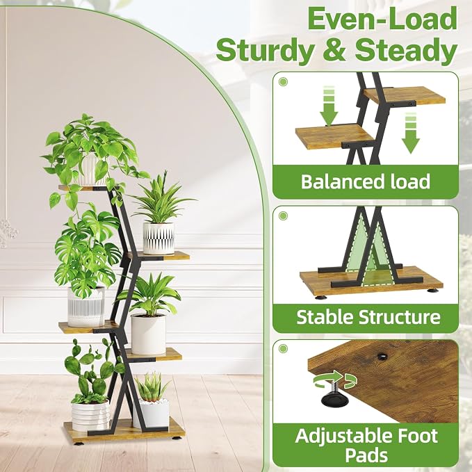 iDavosic.ly 4 Tier Indoor Plant Stand, Corner Tall Metal & Wood Flower Shelf - Image 2