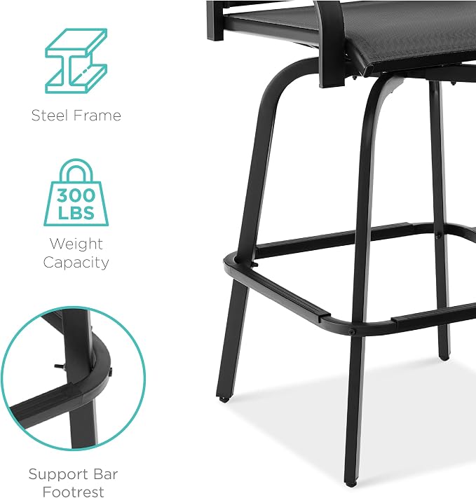 Best Choice Products Set of 2 Swivel Barstools, Bar Height Outdoor Chairs - Image 6