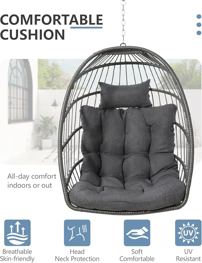 SWITTE Egg Chair Outdoor with Footrest & Stand, Indoor Wicker Hanging Egg Swing - Image 8