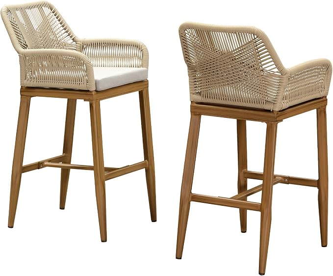 PURPLE LEAF Outdoor 29" Bar Stools Set of 2, Boho Patio Bar Height Chair by PURPLELEAF