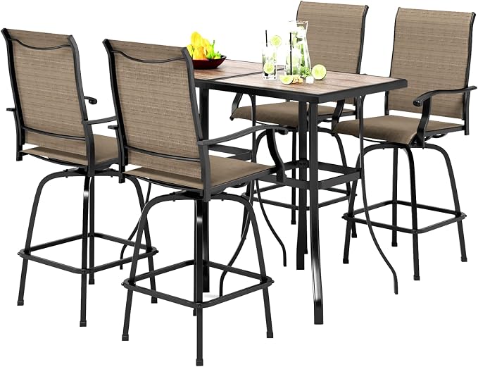 PHI VILLA Outdoor Patio Bar Set of 6, Patio Bar Table and Chair Set by PHIVILLAThepioneerofcomfortablehouseholdsupplies