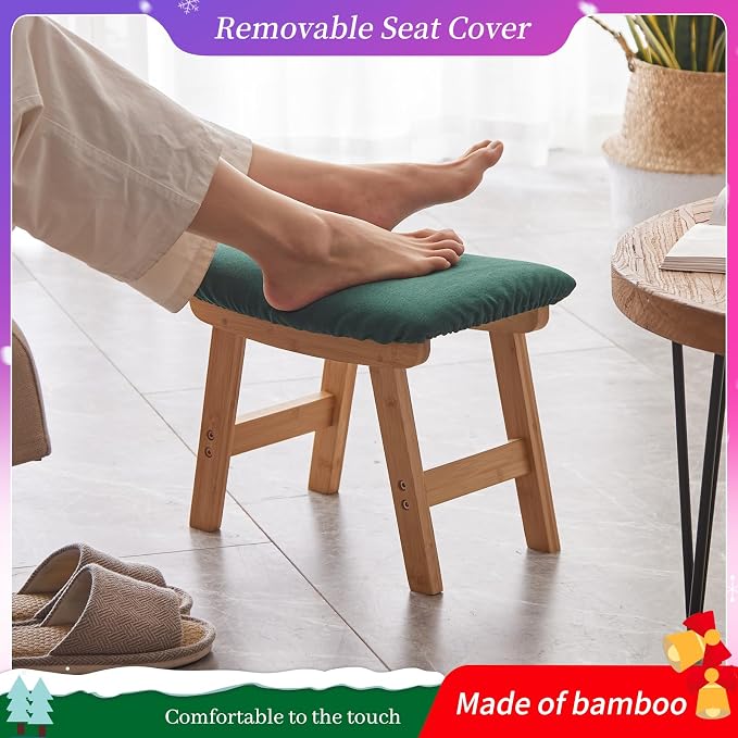 Foot Stool, Bamboo Small Sofa Foot Rest Under Desk, Extra Seating - Image 3