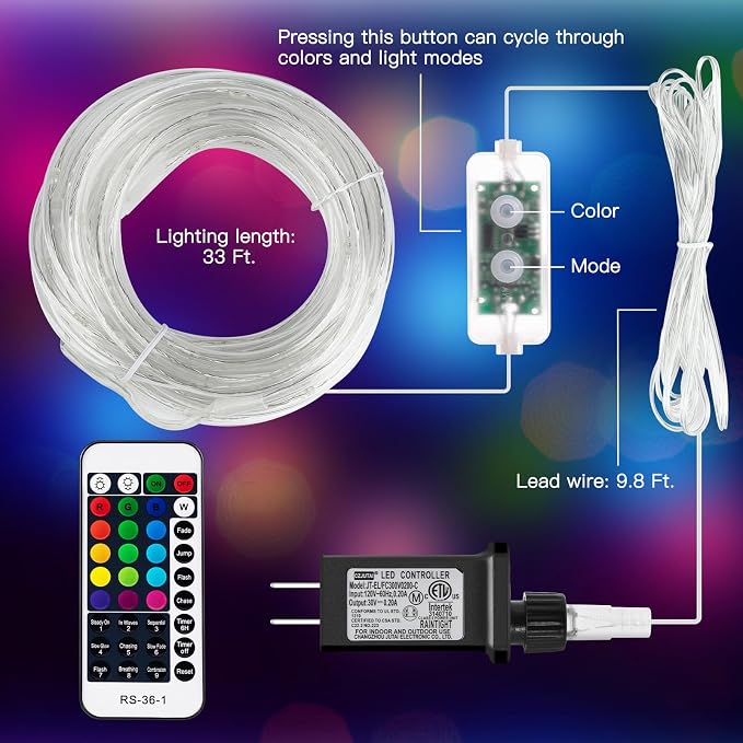 Minetom Color Changing Rope Lights Outdoor, 33FT 100 LED String Lights - Image 8