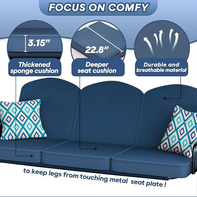 3 Seat Outdoor Porch Patio Swing - Image 5