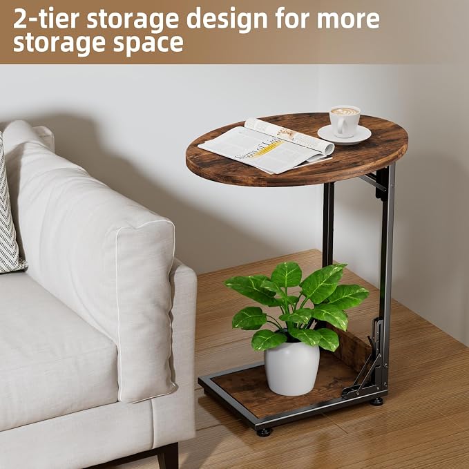 Elbourn Folding Side Table End Couch Tables, Metal Frame C-Shaped TV Stand - Image 8