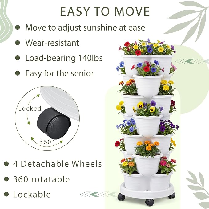 Umigy 2 Set White 7 Tier Stackable Vertical Planters - Image 6