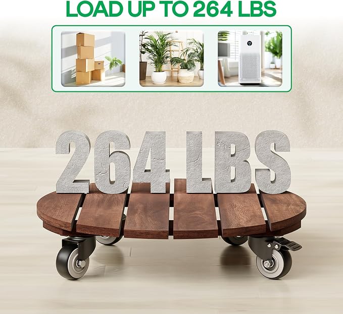 2pack Wood Plant Caddy With Wheels Heavy Duty Red Brown, 264 Lbs Capacity - Image 4