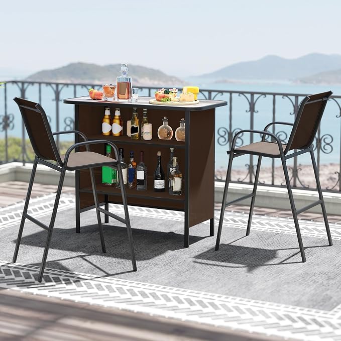 Tangkula 3 Piece Outdoor Bar Set, Patio Bar Height Table & Armchairs - Image 2