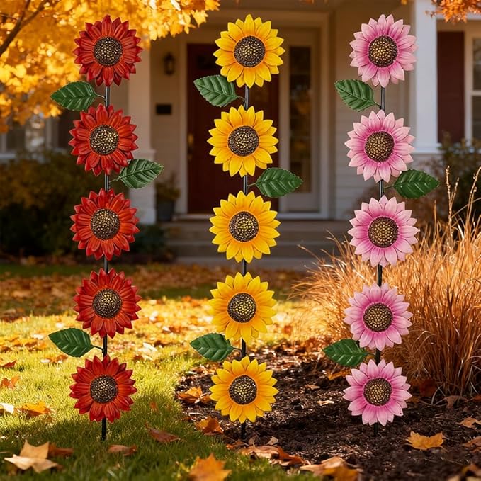 3 Pack Sunflowers Garden Stakes Decor, Metal Yard Art Decorative Garden Stakes - Image 5