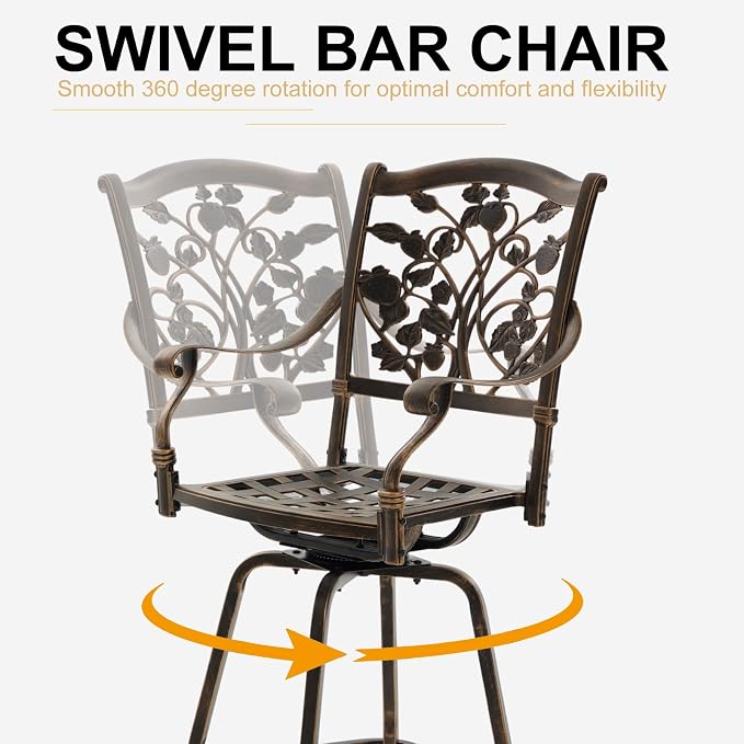 3-Piece Outdoor Bar Height Dining Set, Cast Aluminum Swivel Bar Stools - Image 6