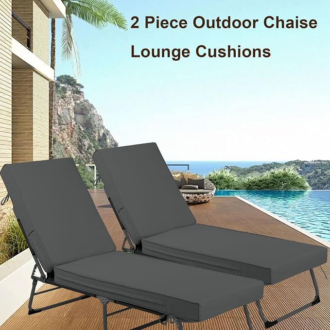 Chaise Lounge Cushions Outdoor Set of 2, Waterproof & Fade Resistant Patio - Image 6