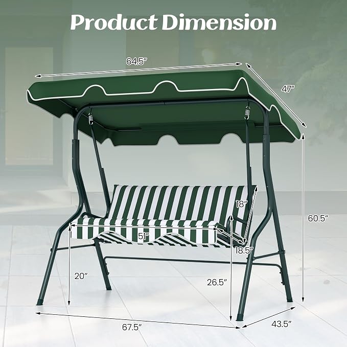 Tangkula 3 Person Porch Swing, Patio Swing - Image 6