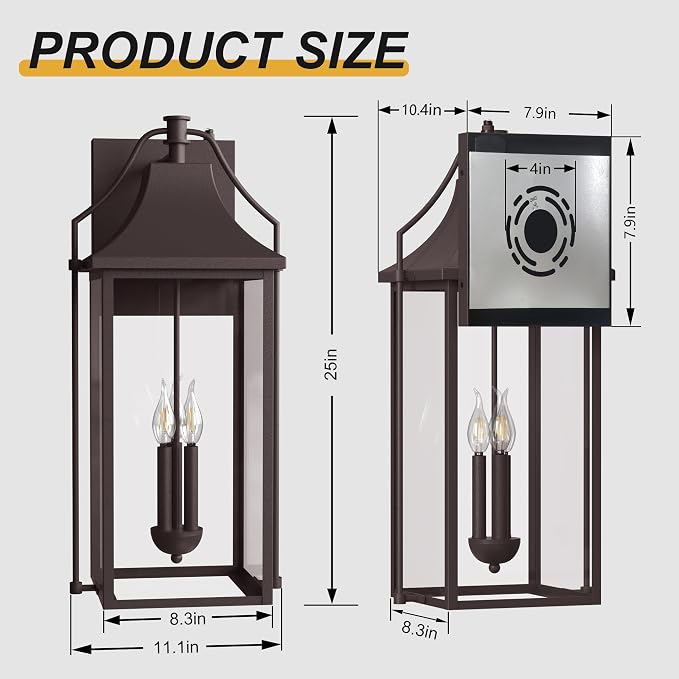 - Dusk to Dawn Outdoor Wall Light, Large Size Waterproof Patio - Image 6
