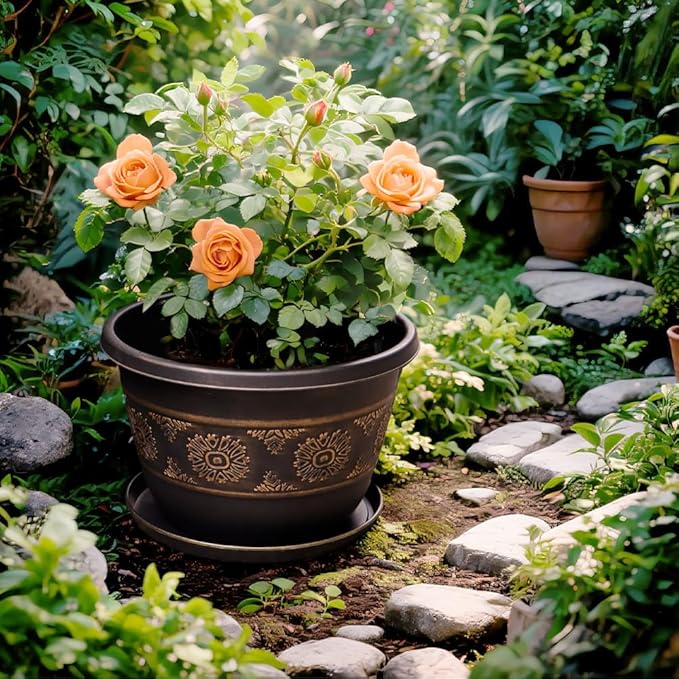 4 Pack 10 inch Plant Pots, Retro Pattern Planters - Image 6