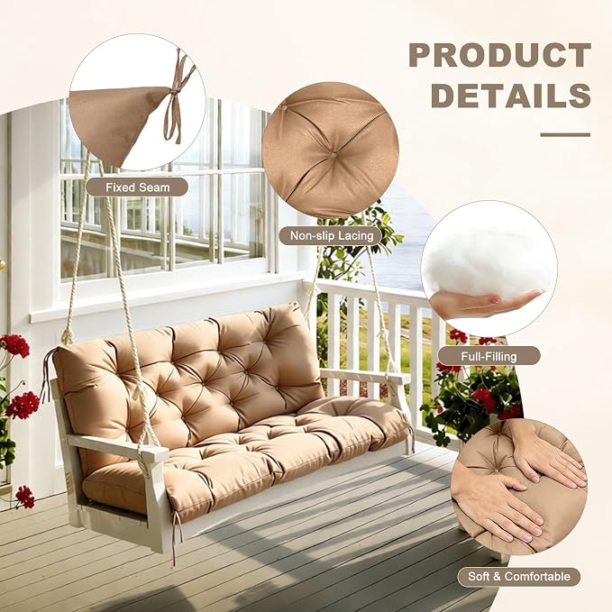 Porch Swing Cushion with Backrest, Waterproof Bench Cushion - Image 5